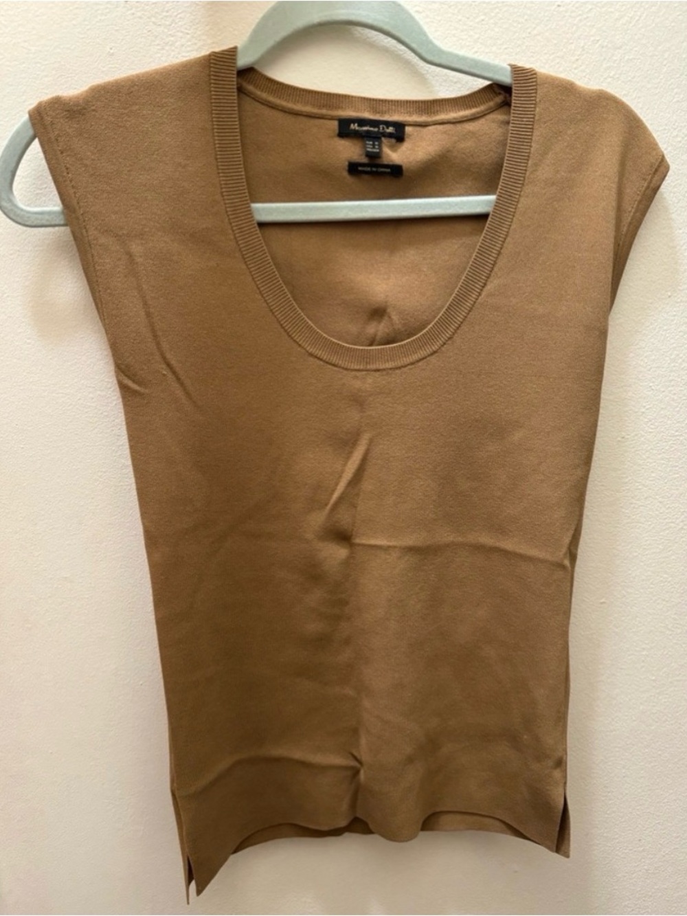 Massimo Dutti Scoop Neck Sleeveless Knit Vest – Toffee Brown